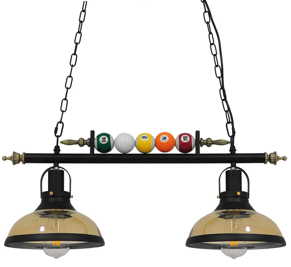 00972 GloboStar® GLOBOSTAR® BILLIARD 00972 Vintage Κρεμαστό Φωτιστικό Οροφής με Ντουί 2 x E27 AC 220-240V IP20 - Mαύρο &amp; Μελί - Μ71 x Π25 x Υ30cm