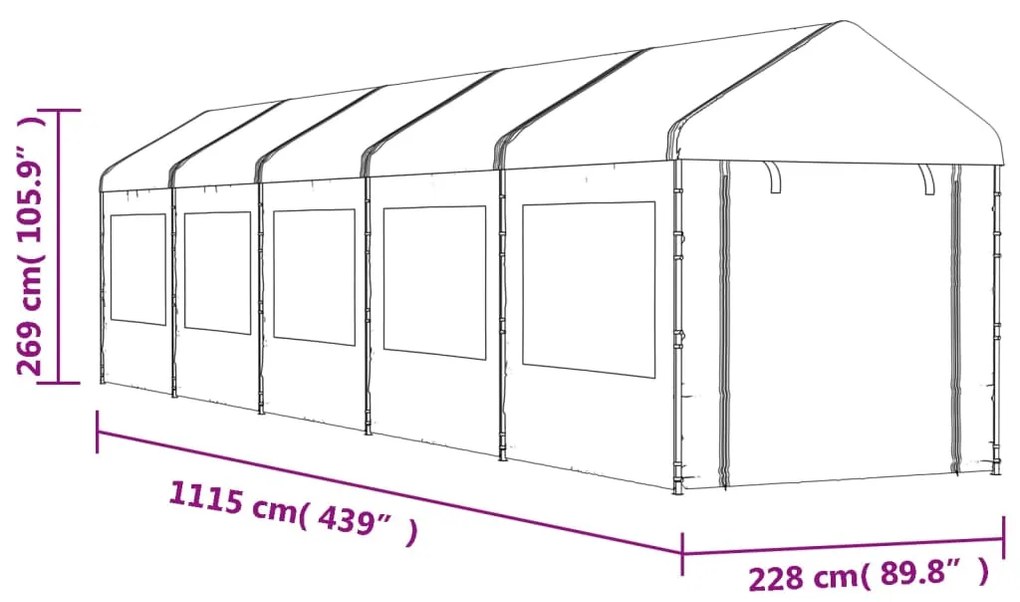 vidaXL Κιόσκι με Τέντα Λευκό 11,15 x 2,28 x 2,69 μ. από Πολυαιθυλένιο