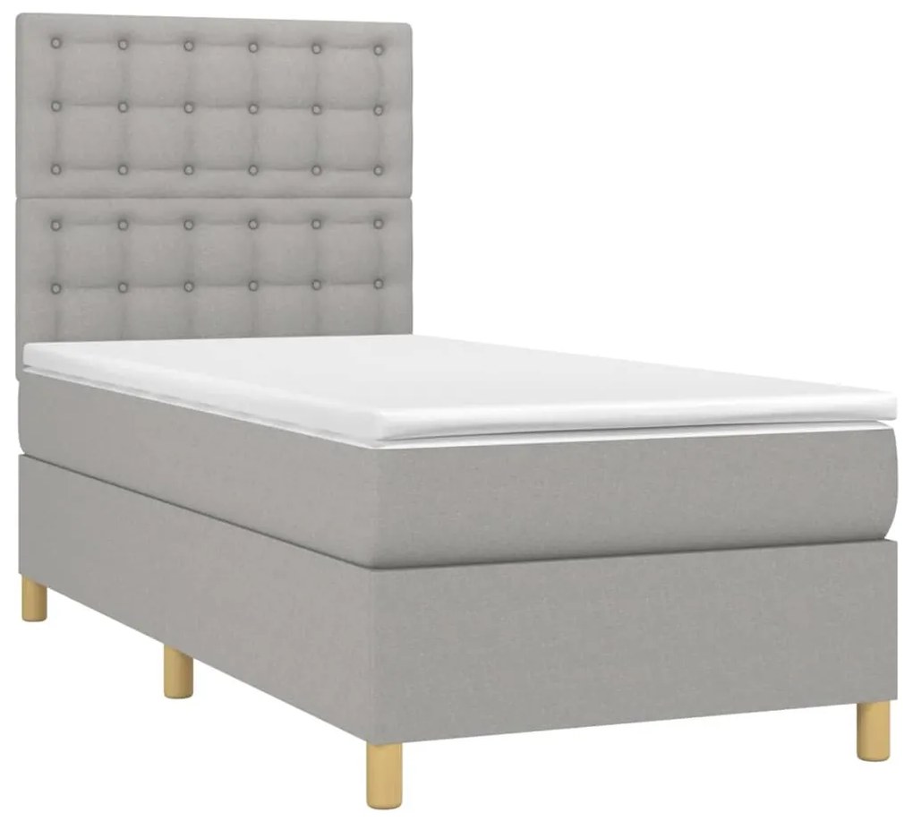 vidaXL Κρεβάτι Boxspring με Στρώμα &amp; LED Αν.Γκρι 90x190 εκ. Υφασμάτινο