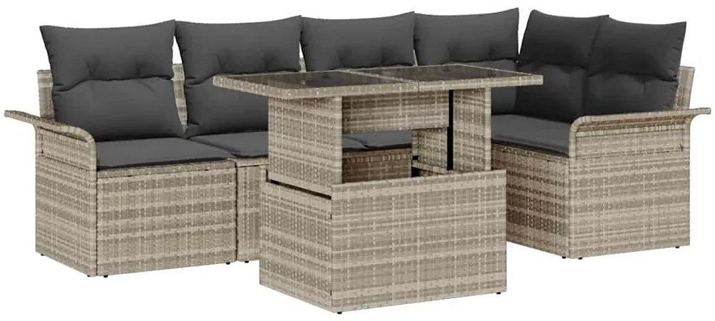 vidaXL Σετ Καναπέ Κήπου με μαξιλάρι 6 pcs Ανοιχτό γκρι Πολυ ράταν