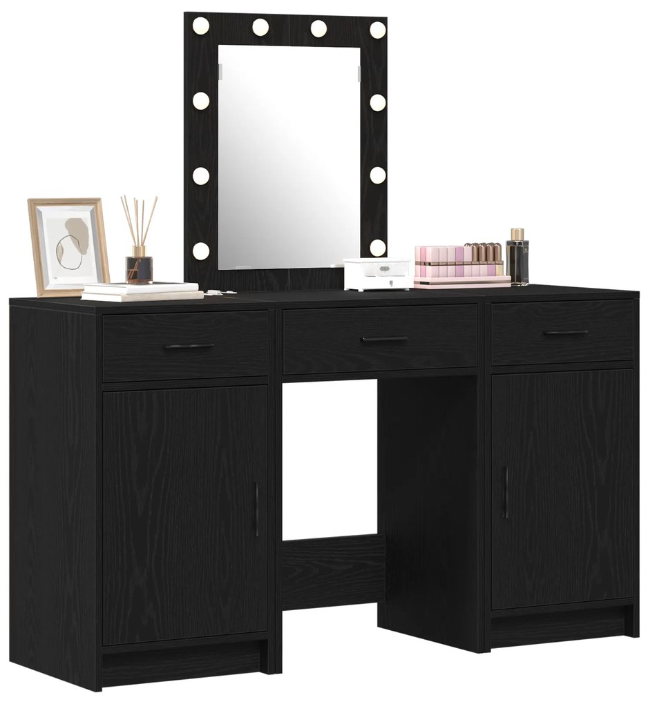 vidaXL Σετ Dressing Table 3 Τεμαχίων με LED Μαύρο Επεξεργασμένο Ξύλο