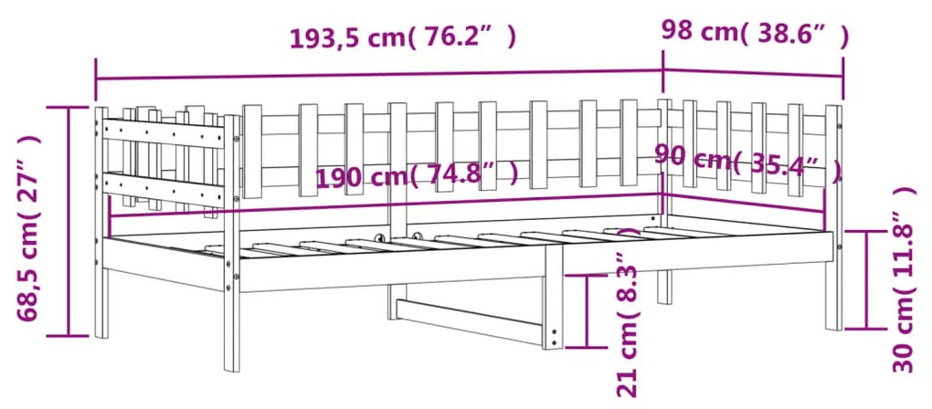 Καναπές Κρεβάτι Μαύρος 90 x 190 εκ. από Μασίφ Ξύλο Πεύκου - Μαύρο