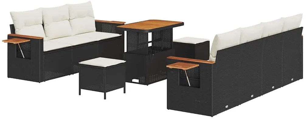 vidaXL Σετ Καναπέ Κήπου με μαξιλάρι 10 pcs Μαύρο και κρεμ