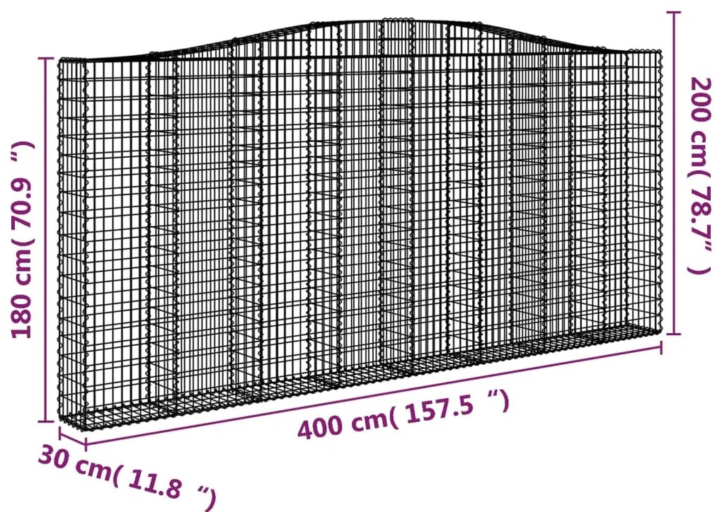 vidaXL Συρματοκιβώτια Τοξωτά 2 τεμ. 400x30x180/200 εκ. Γαλβαν. Ατσάλι