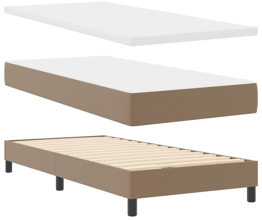 vidaXL Κρεβάτι Box Spring με Στρώμα Cappuccino, 100 x 200 εκ, από Συνθετικό Δέρμα