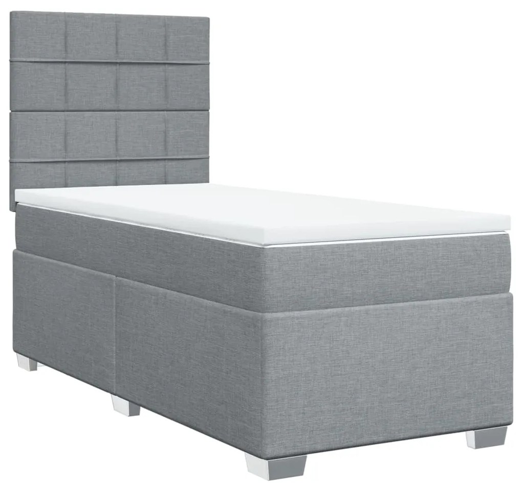 Κρεβάτι Boxspring με Στρώμα Ανοιχτό Γκρι 90x190 εκ. Υφασμάτινο - Γκρι