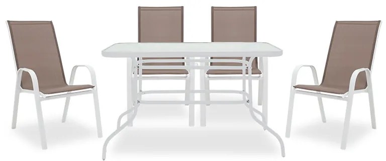 Τραπεζαρία κήπου Ensure-Calan σετ 5τεμ (130-10x4 - 130-15x1) μέταλλο λευκό-textilene καφέ