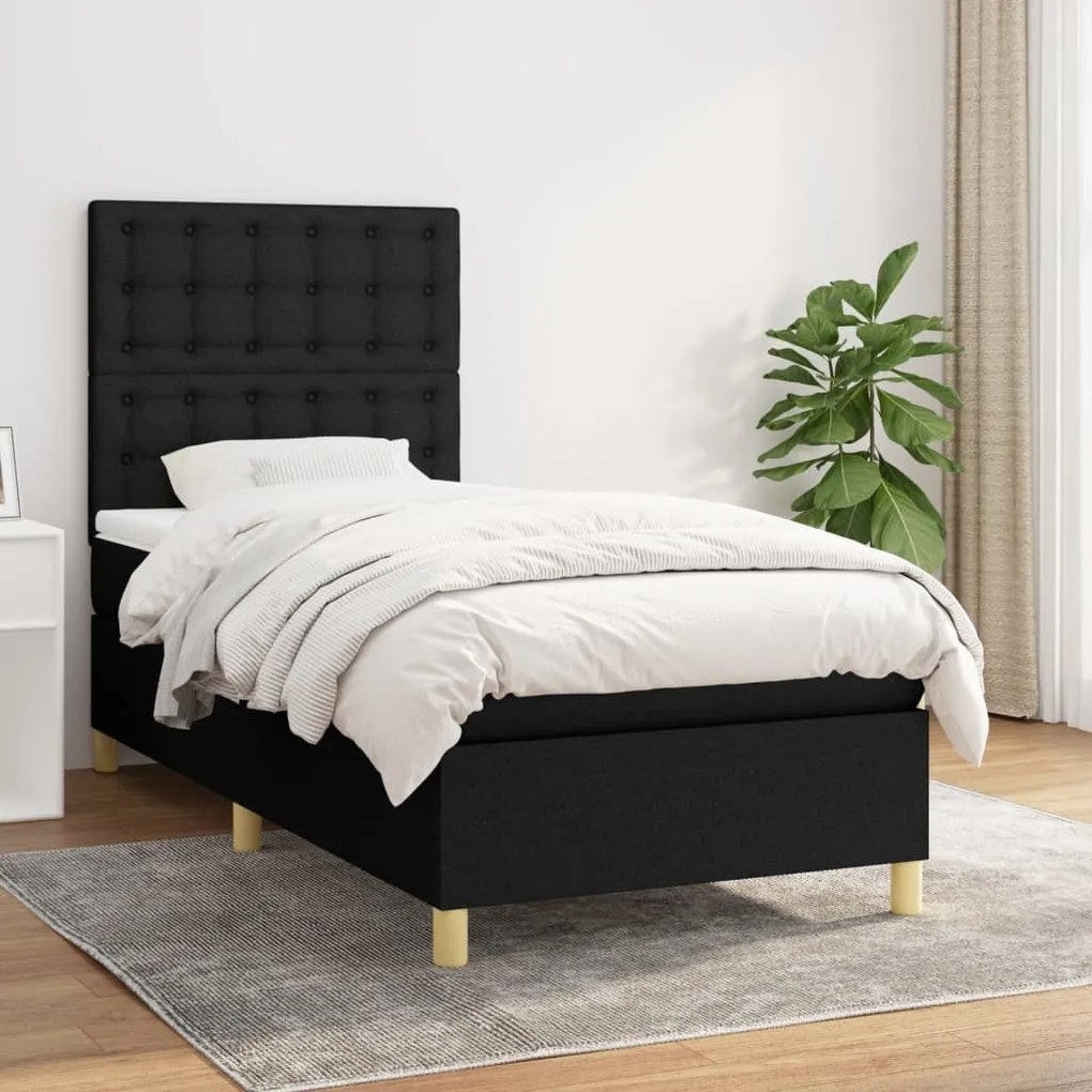 Κρεβάτι Boxspring με Στρώμα Μαύρο 100 x 200 εκ. Υφασμάτινο