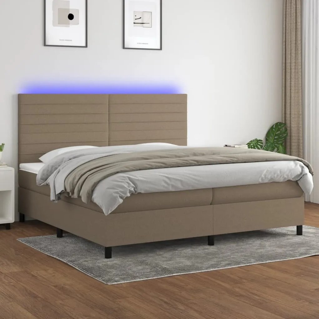 vidaXL Κρεβάτι Boxspring με Στρώμα &amp; LED Taupe 200x200 εκ. Υφασμάτινο