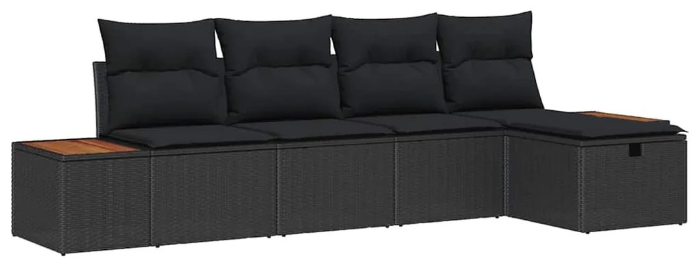 vidaXL Σετ Καναπέ Κήπου με μαξιλάρι 5 pcs Μαύρο Πολυ ράταν
