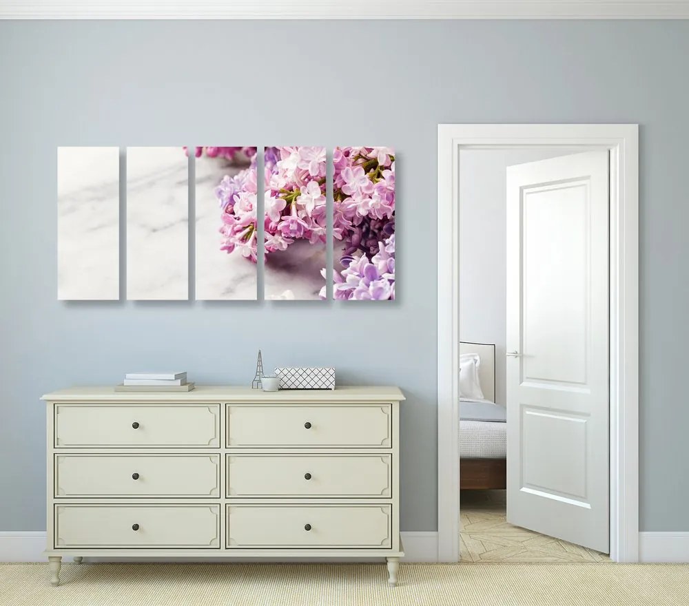 Εικόνα 5 μερών ενός όμορφου λουλουδιού σε μαρμάρινο φόντο - 100x50