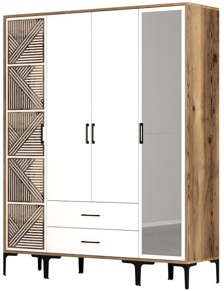 Ντουλάπα Τετράφυλλη Kumsal 845HCT5465 160x47,5x201,4cm Walnut-White Τετράφυλλη