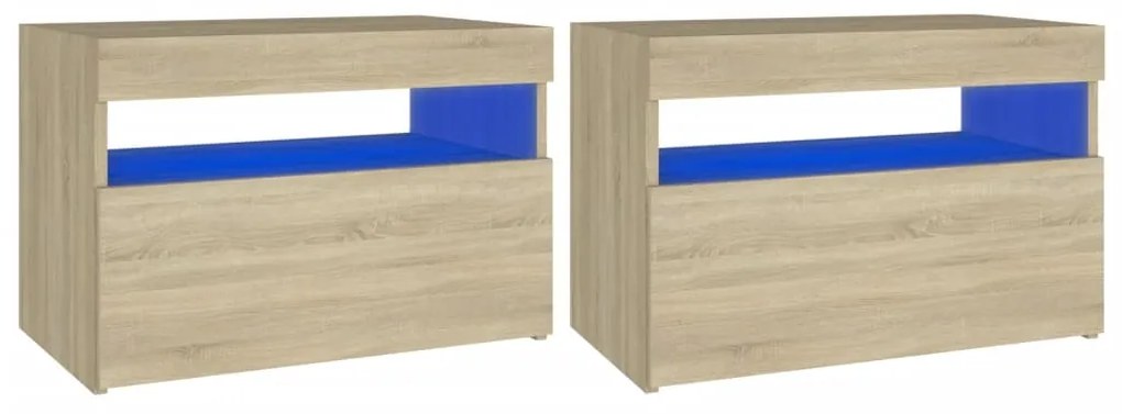 Κομοδίνα με LED 2 τεμ. Sonoma Δρυς 60 x 35 x 40 εκ. 3082781