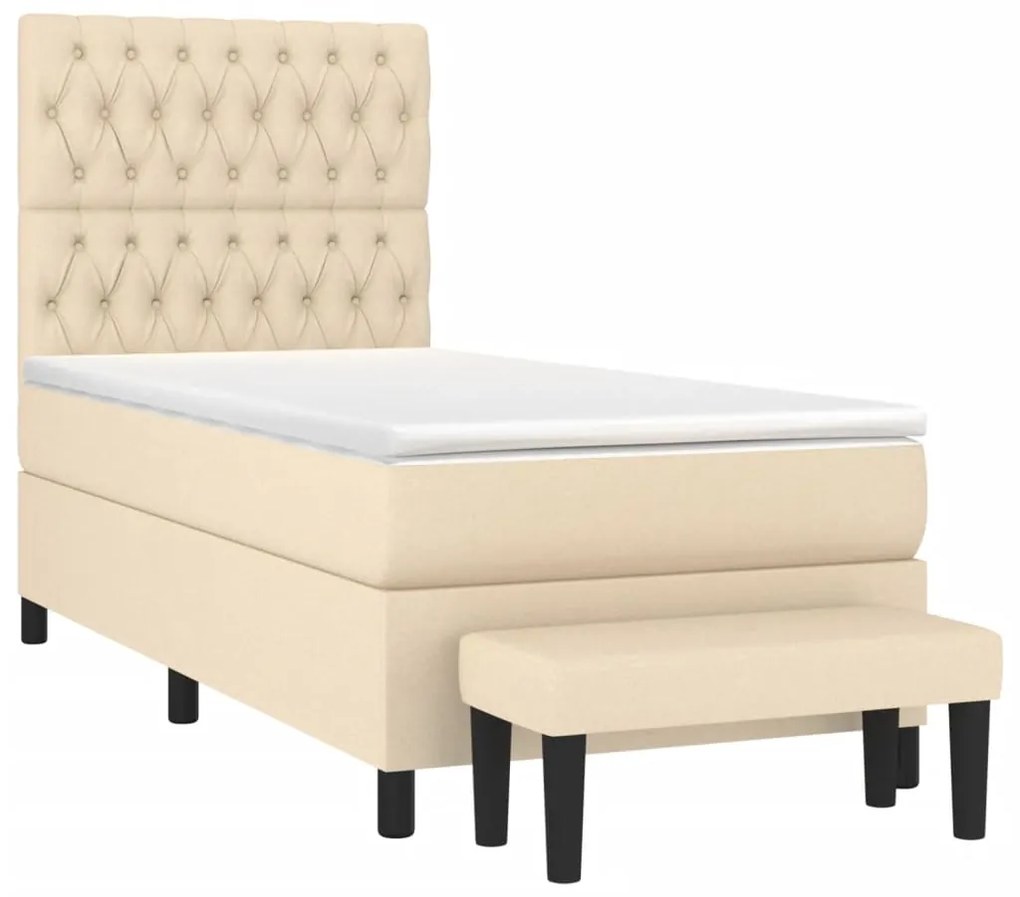 Κρεβάτι Boxspring με Στρώμα Κρεμ 90x190 εκ.Υφασμάτινο - Κρεμ