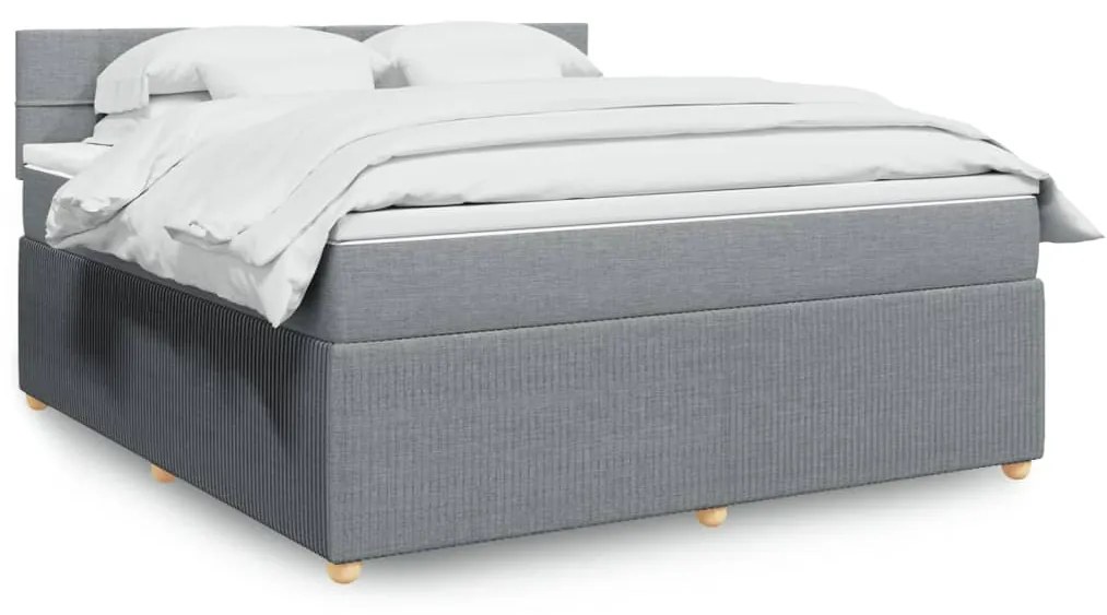 Κρεβάτι Boxspring με Στρώμα Ανοιχτό Γκρι 180x200 εκ. Υφασμάτινο