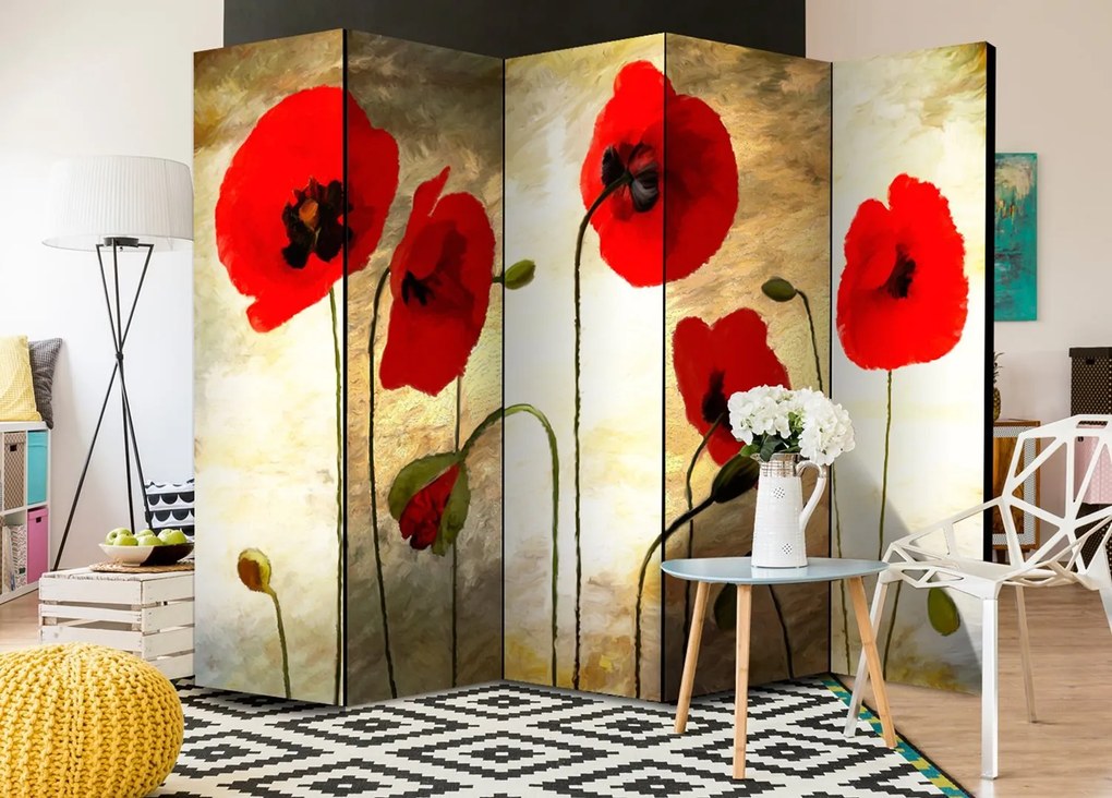 Διαχωριστικό με 5 τμήματα - Golden Field of Poppies II [Room Dividers] 225x172