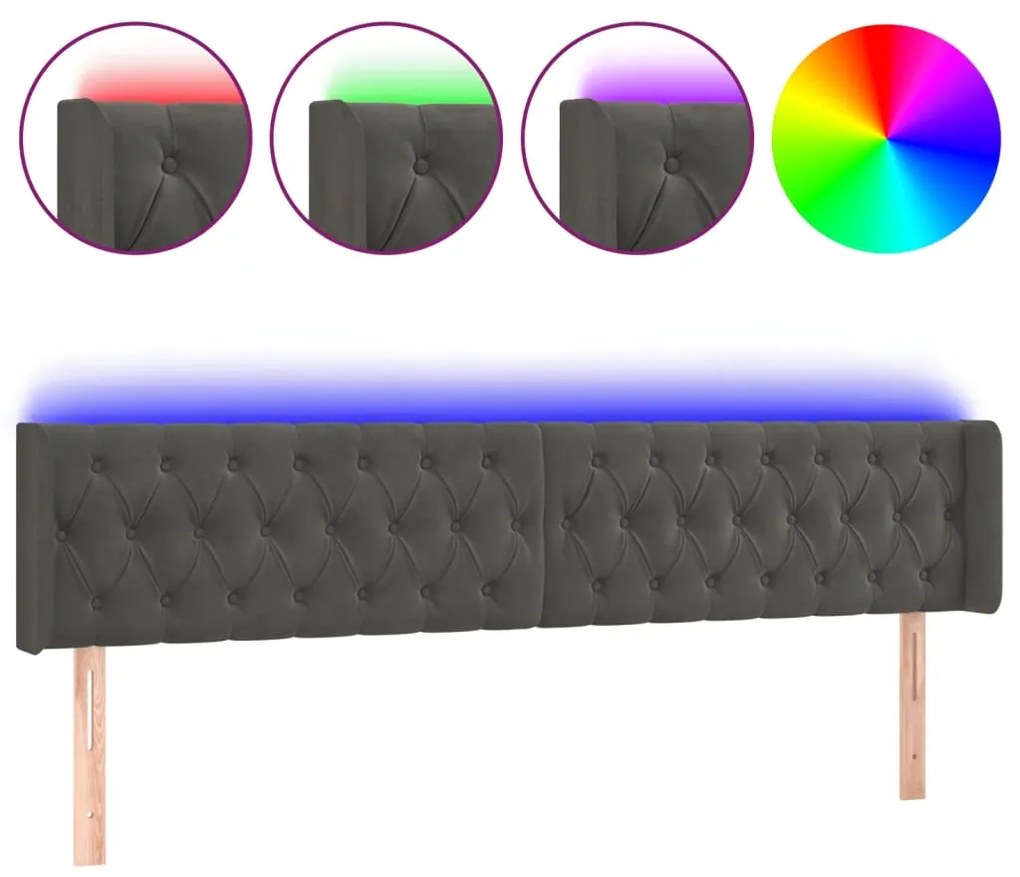 Κεφαλάρι Κρεβατιού LED Σκούρο Γκρι 203x16x78/88 εκ. Βελούδινο 3123639