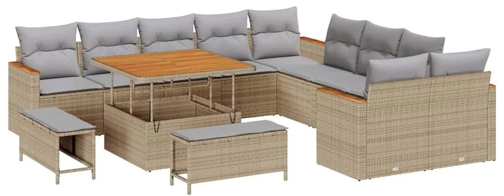 vidaXL Σετ Καναπέ Κήπου με μαξιλάρι 13 pcs Μπεζ Πολυ ράταν