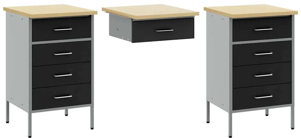 vidaXL Ντουλάπα Εργασίας με συρτάρι 3 pcs Μαύρο 150 x 55 x 85 εκ