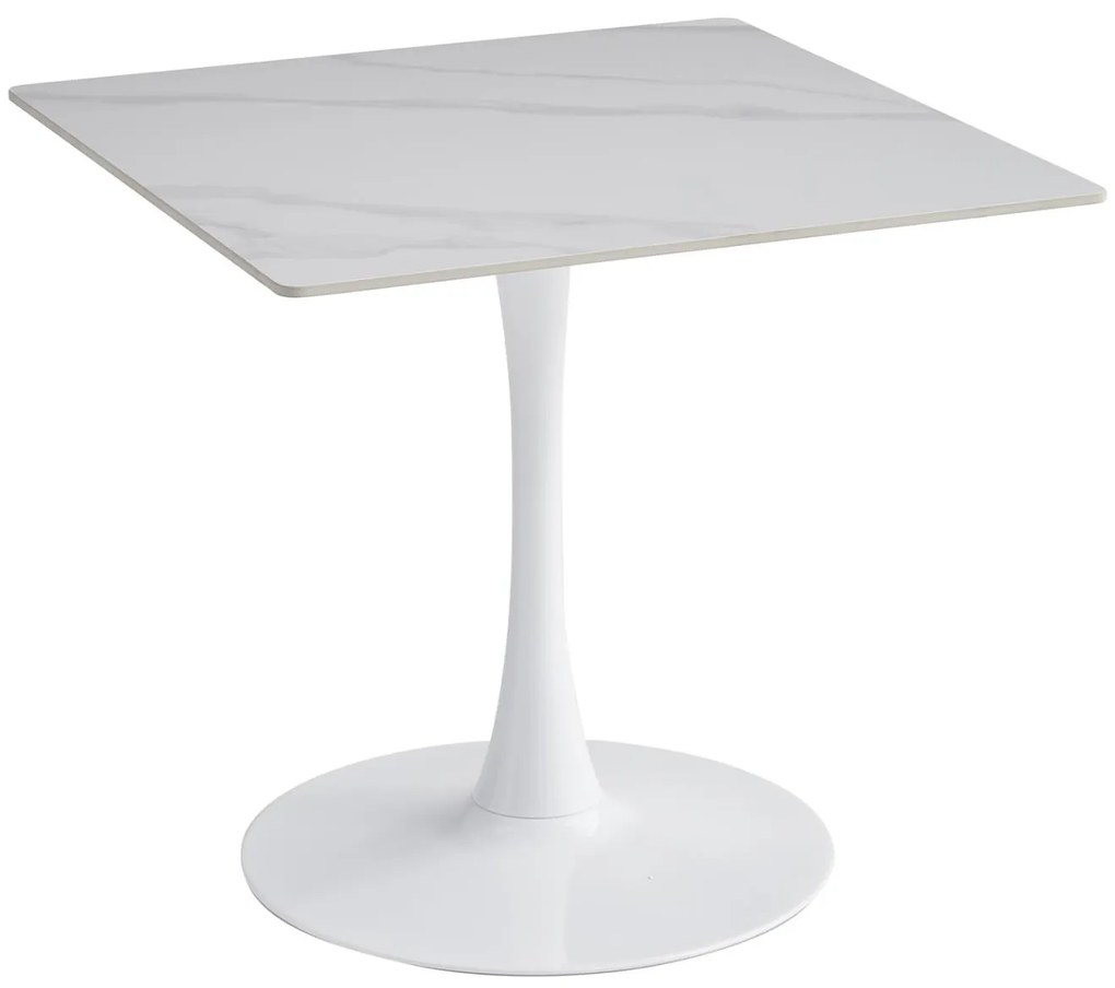 Τραπέζι Τραπεζαρίας TETRAN Βάση Λευκή -Sintered Stone TOP σε Snow White 80x80x74Υεκ. 80x80x74 εκ.