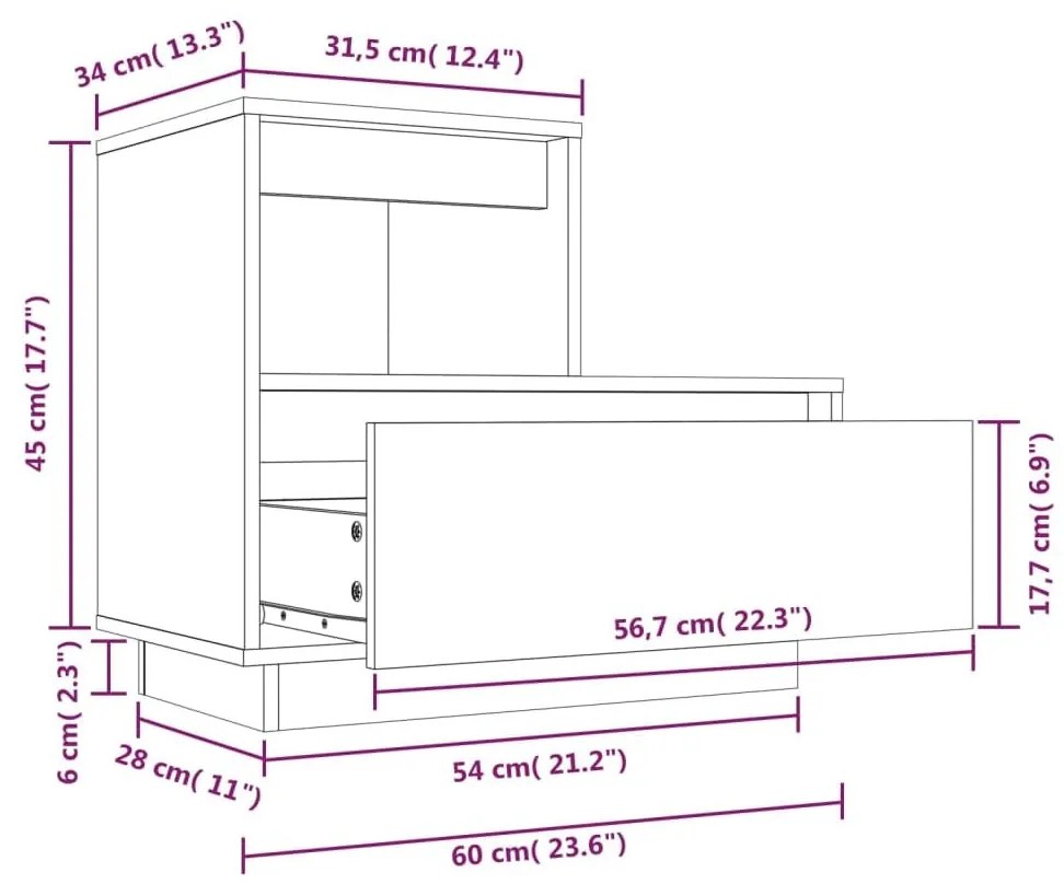 Κομοδίνα 2 τεμ. Μαύρα 60 x 34 x 51 εκ. από Μασίφ Ξύλο Πεύκου - Μαύρο