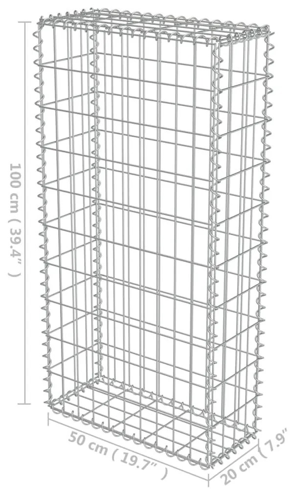Συρματοκιβώτιο Τοίχος 50x20x100 εκ. Γαλβαν.Χάλυβας + Καλύμματα - Ασήμι