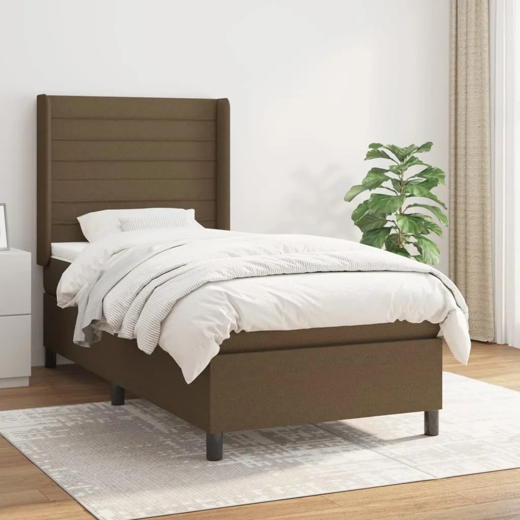 Κρεβάτι Boxspring με Στρώμα Σκούρο Καφέ 90x190 εκ. Υφασμάτινο - Καφέ