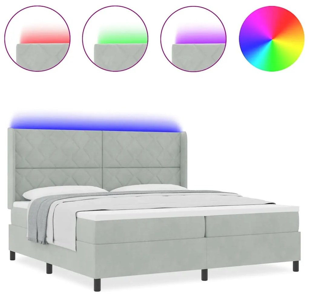 vidaXL Κρεβάτι Box Spring LED με Στρώμα Ανοιχτό γκρι 200 x 200 cm