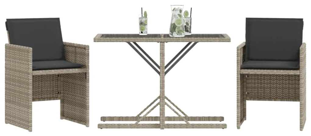 vidaXL Σετ Επίπλων Bistro 3 τεμ. Αν. Γκρι Συνθετικό Ρατάν με Μαξιλάρια