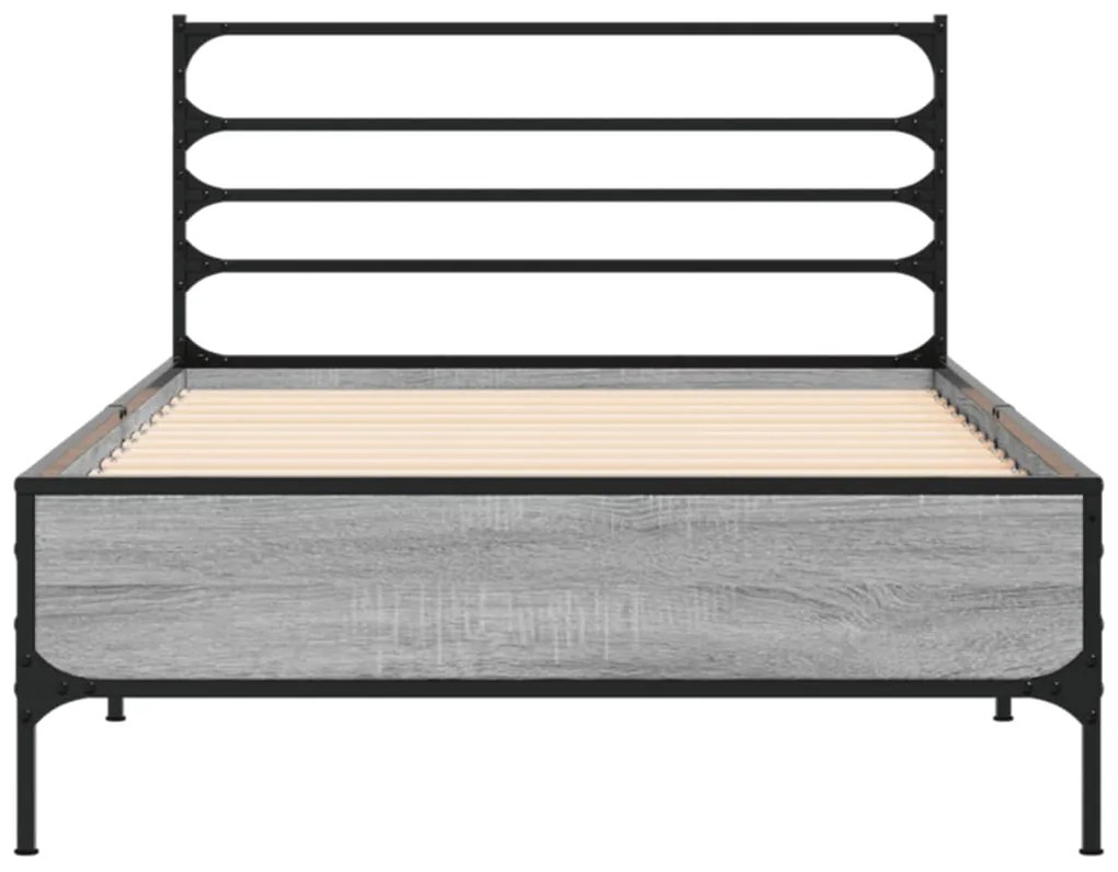 vidaXL Πλαίσιο Κρεβατιού Γκρι Sonoma 75x190 εκ. Επεξ. Ξύλο &amp; Μέταλλο