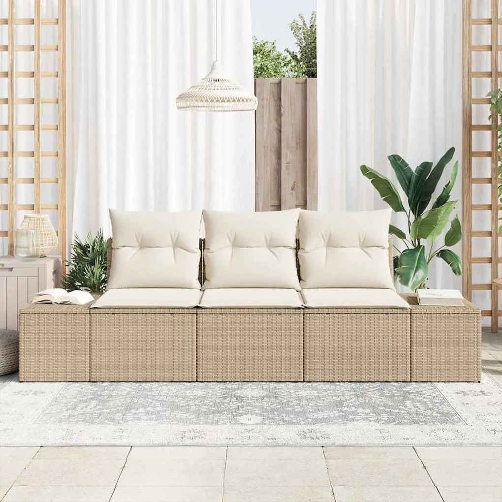 vidaXL Σετ Καναπέ Κήπου 3 pcs Μπεζ, Κρέμα Πολυ rattan, βαμμένο ατσάλι