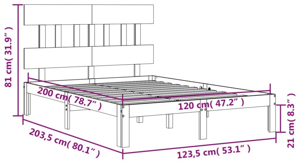 Σκελετός Κρεβατιού Χωρίς Στρώμα 120x200 εκ Μασίφ Ξύλο Πεύκου - Καφέ