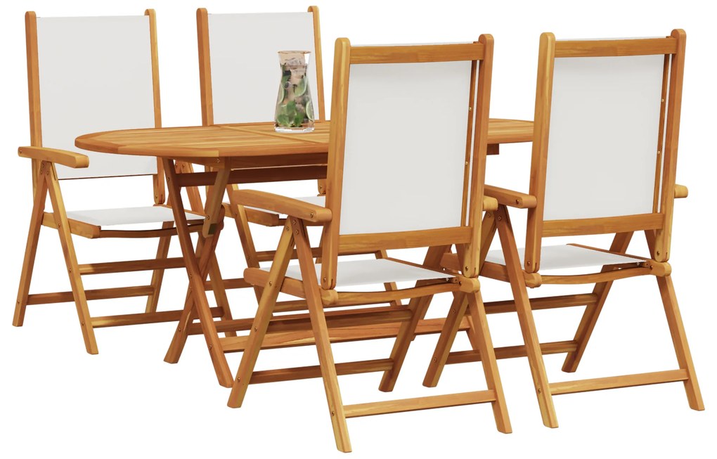 vidaXL Σερβίτσιο Κήπου 5 pcs Κρεμ λευκό 4-θέσιο Στερεό ξύλο και ύφασμα