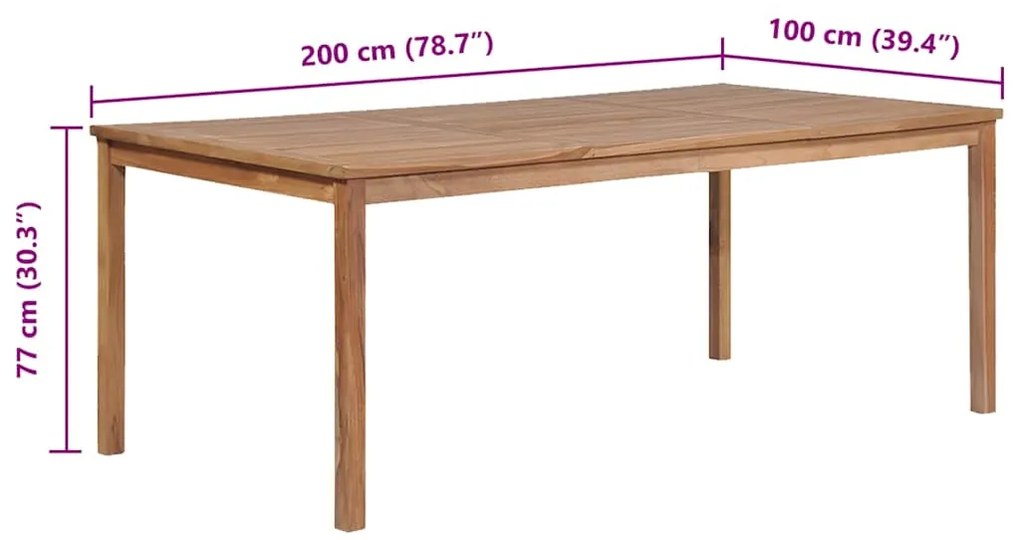 vidaXL Τραπέζι Κήπου 200 x 100 x 77 εκ. από Μασίφ Ξύλο Teak