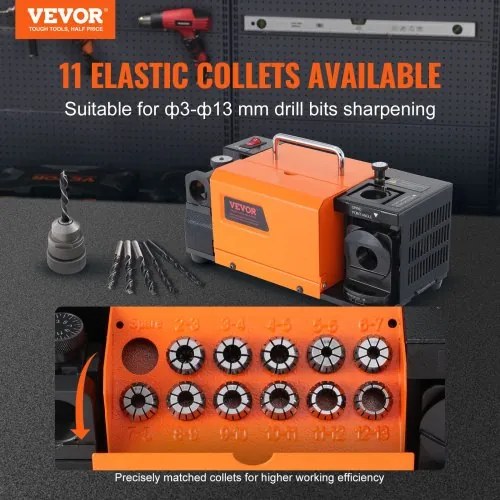 VEVOR Drill Bits Sharpener, MR-13A Bits Grinder Sharpener 3-13mm, 95° to 135° Point Angle Adjustable Drill Bit Re-Sharpener, Portable Sharpening Machine with 11 Collets, CBN &amp; SDC Wheel