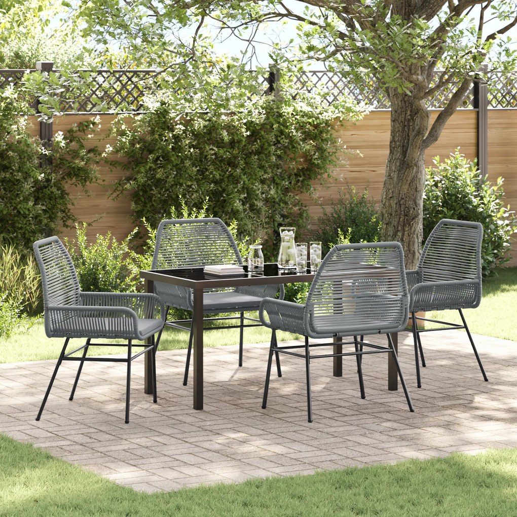 vidaXL Σετ 5 τεμαχίων για Διατροφή Κήπου με Μαξιλάρια Γκρι Πολυ Ρατάν