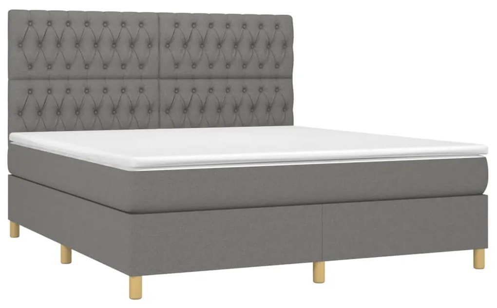 vidaXL Κρεβάτι Boxspring με Στρώμα & LED Σκ.Γκρι 180x200 εκ Υφασμάτινο