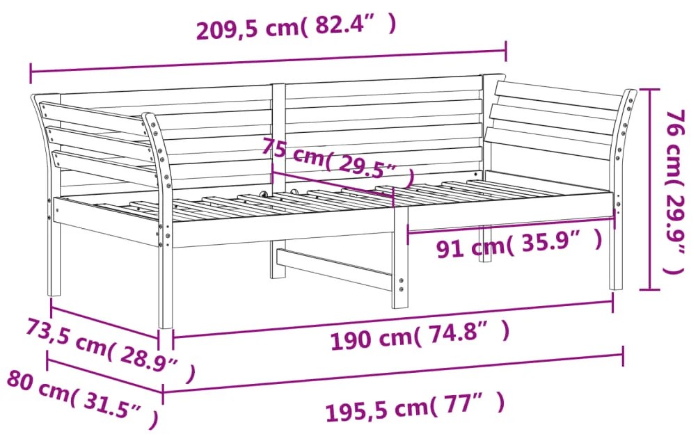 Κρεβάτι ημέρας χωρίς στρώμα Λευκό 75x190 cm Στερεό ξύλο πεύκο - Λευκό