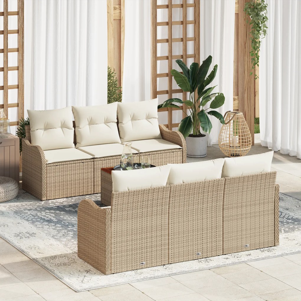 vidaXL Σετ Καναπέ 7 Τεμαχίων με Μαξιλάρια Μπεζ Πολυ Ρατάν Ακακία