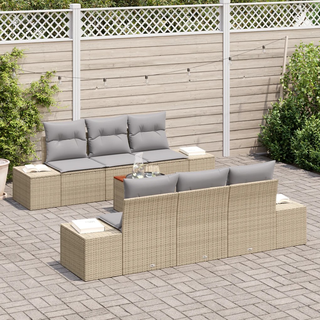 vidaXL Σετ Σαλονιού Κήπου 7 pcs Beige, ανοιχτό γκρι 55 x 55 x 37 εκ