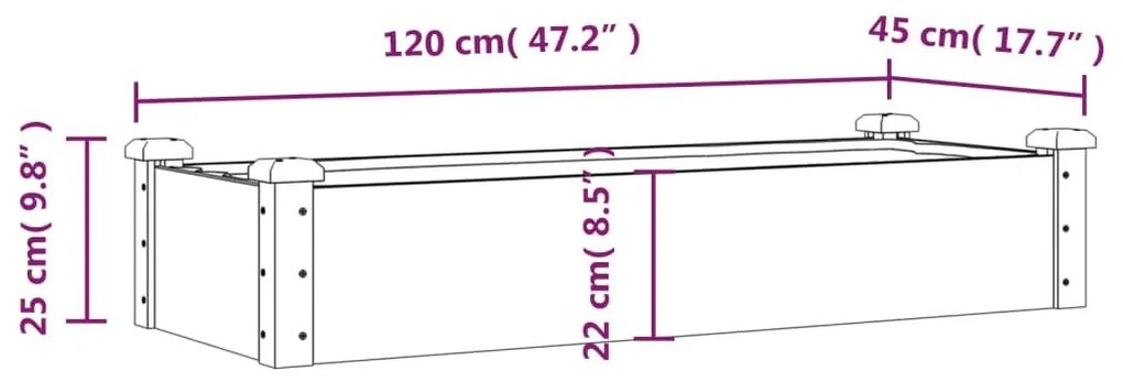 Ζαρντινιέρα Υπερυψ. με Επένδυση Καφέ 120x45x25 εκ. Μασίφ Ελάτη - Καφέ