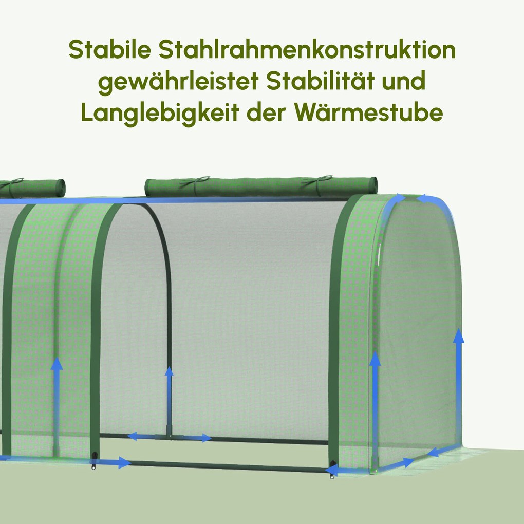 Outsunny Θερμοκήπιο από φιλμ, τρεις πόρτες που τυλίγονται, ανθεκτικό κάλυμμα, ατσάλινο πλαίσιο, πράσινο, 2,95 x 1 x 0,8 m