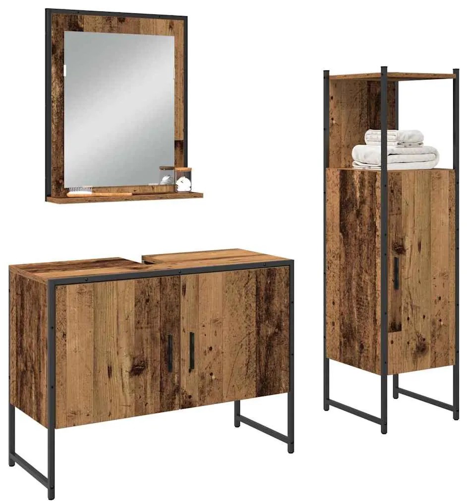 vidaXL Σετ Επίπλων Μπάνιου με ράφι 3 pcs Καφέ Επεξεργασμένο ξύλο