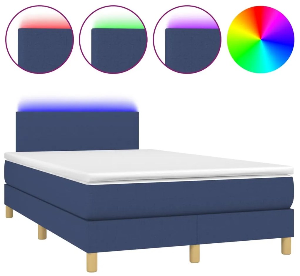 vidaXL Κρεβάτι Boxspring με Στρώμα & LED Μπλε 120x200 εκ. Υφασμάτινο