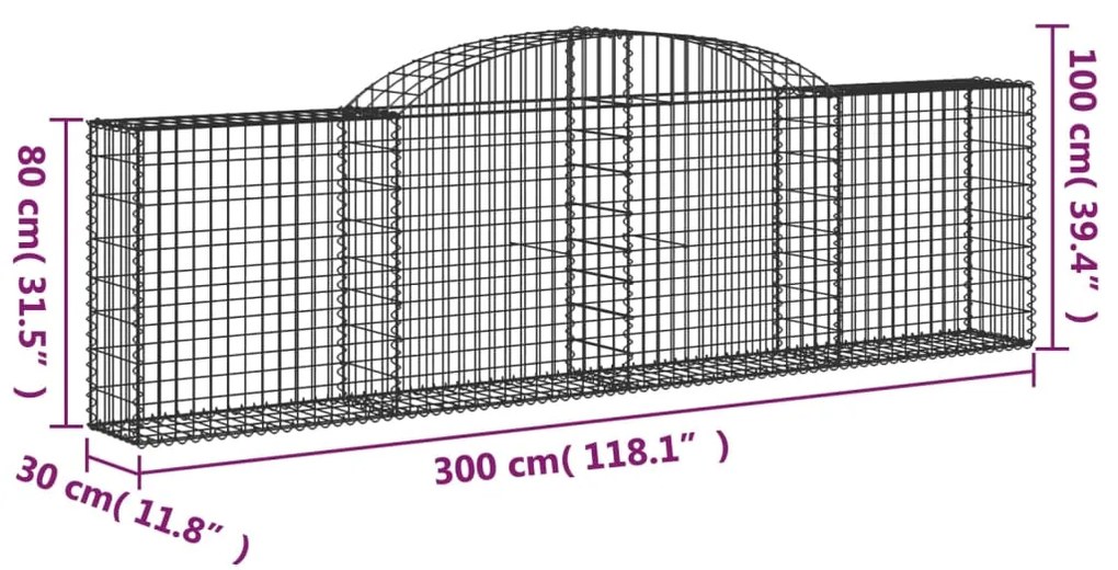 vidaXL Συρματοκιβώτια Τοξωτά 13 τεμ. 300x30x80/100 εκ. Γαλβαν. Ατσάλι