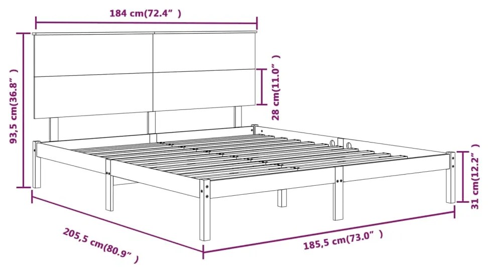 vidaXL Πλαίσιο Κρεβατιού Λευκό 180 x 200 εκ. Μασίφ Ξύλο Super King