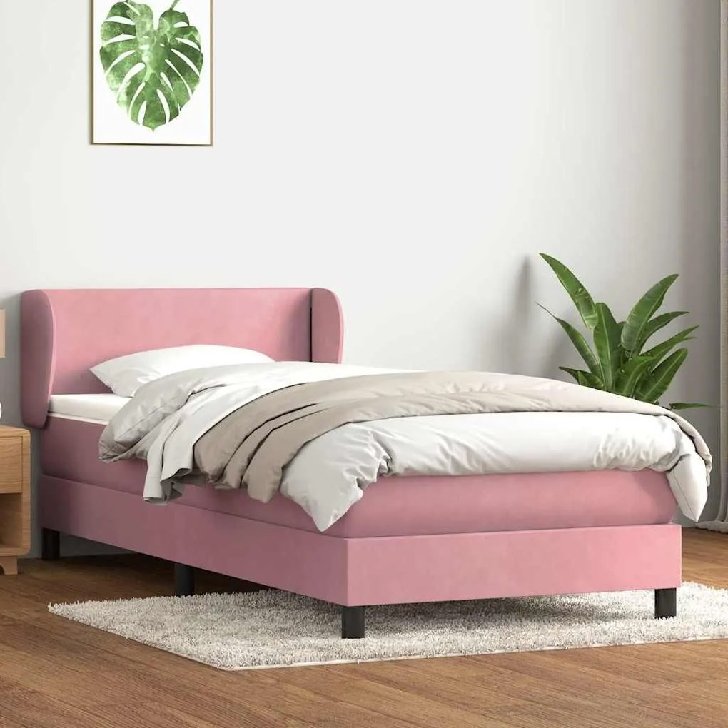 Box Spring κρεβάτι με στρώμα ροζ 90x210 εκ. Βελούδινο - Ροζ