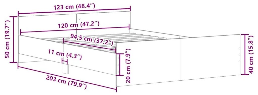 Πλαίσιο κρεβατιού χωρίς στρώμα 120x200 εκ. Επεξεργασμένο Ξύλο - Καφέ