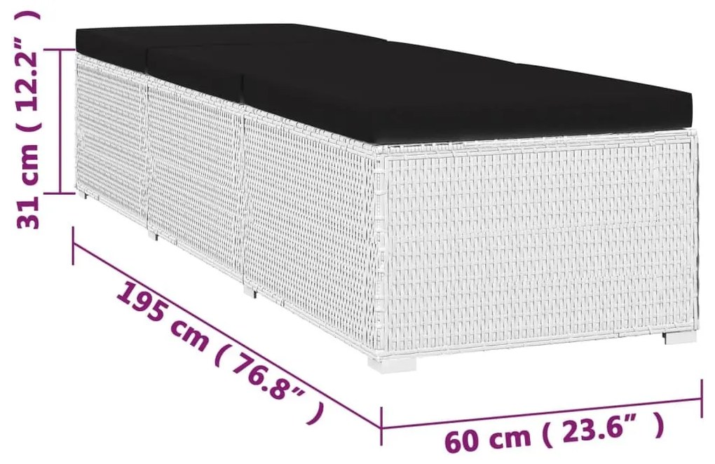 Σετ Ξαπλώστρες με Τραπέζι 3 τεμ. Λευκό από Συνθετικό Ρατάν - Λευκό