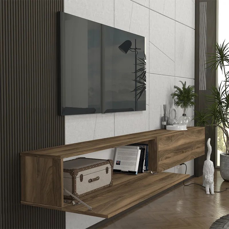 Έπιπλο τηλεόρασης επιτοίχιο Espanse Megapap χρώμα καρυδί 241,8x31,7x30εκ.